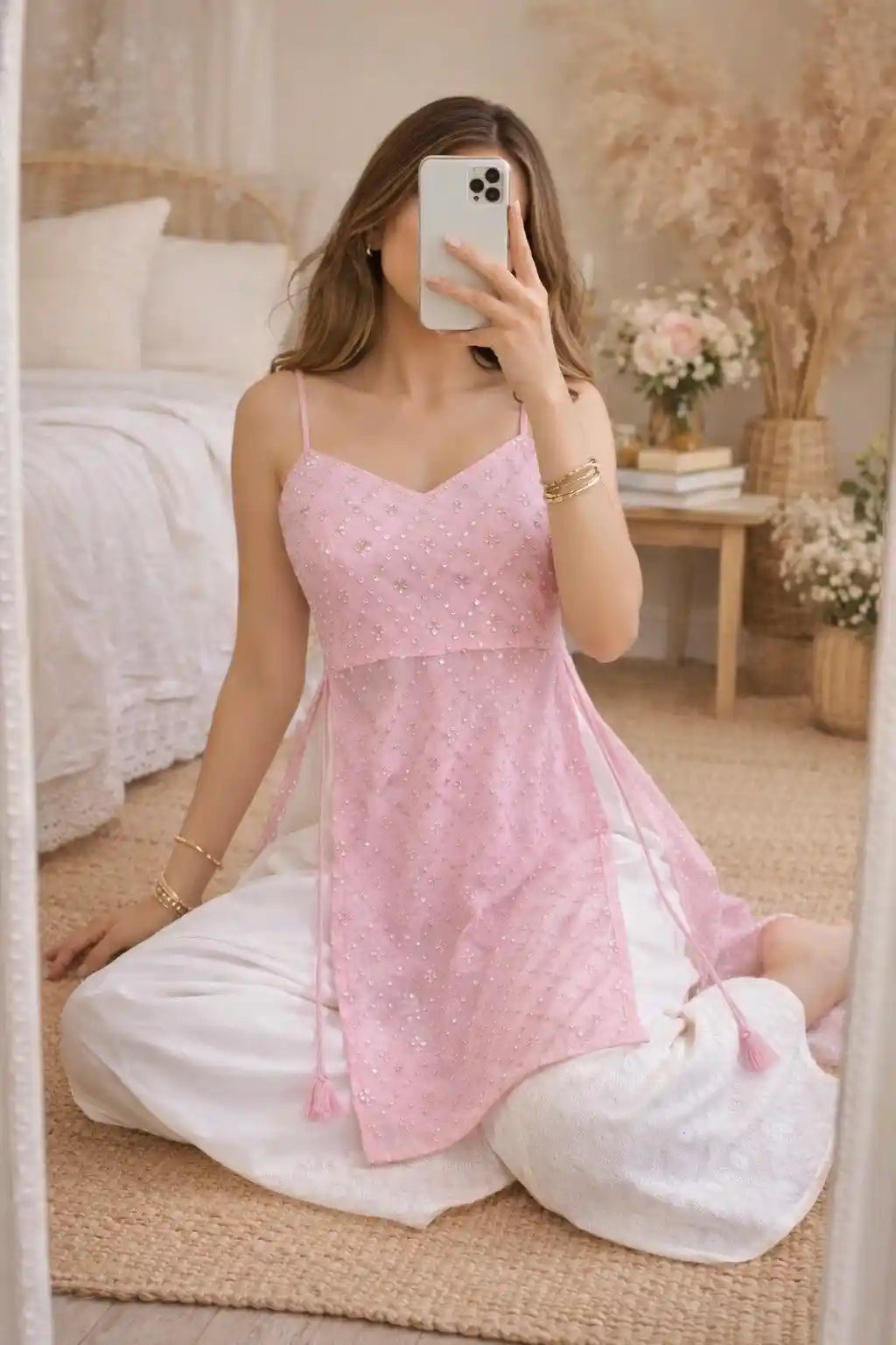 Gulnaz Pink Hand Embellished Kurta