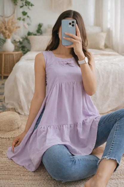 Blush Lilac Bow Gulnaz Frill Kurta