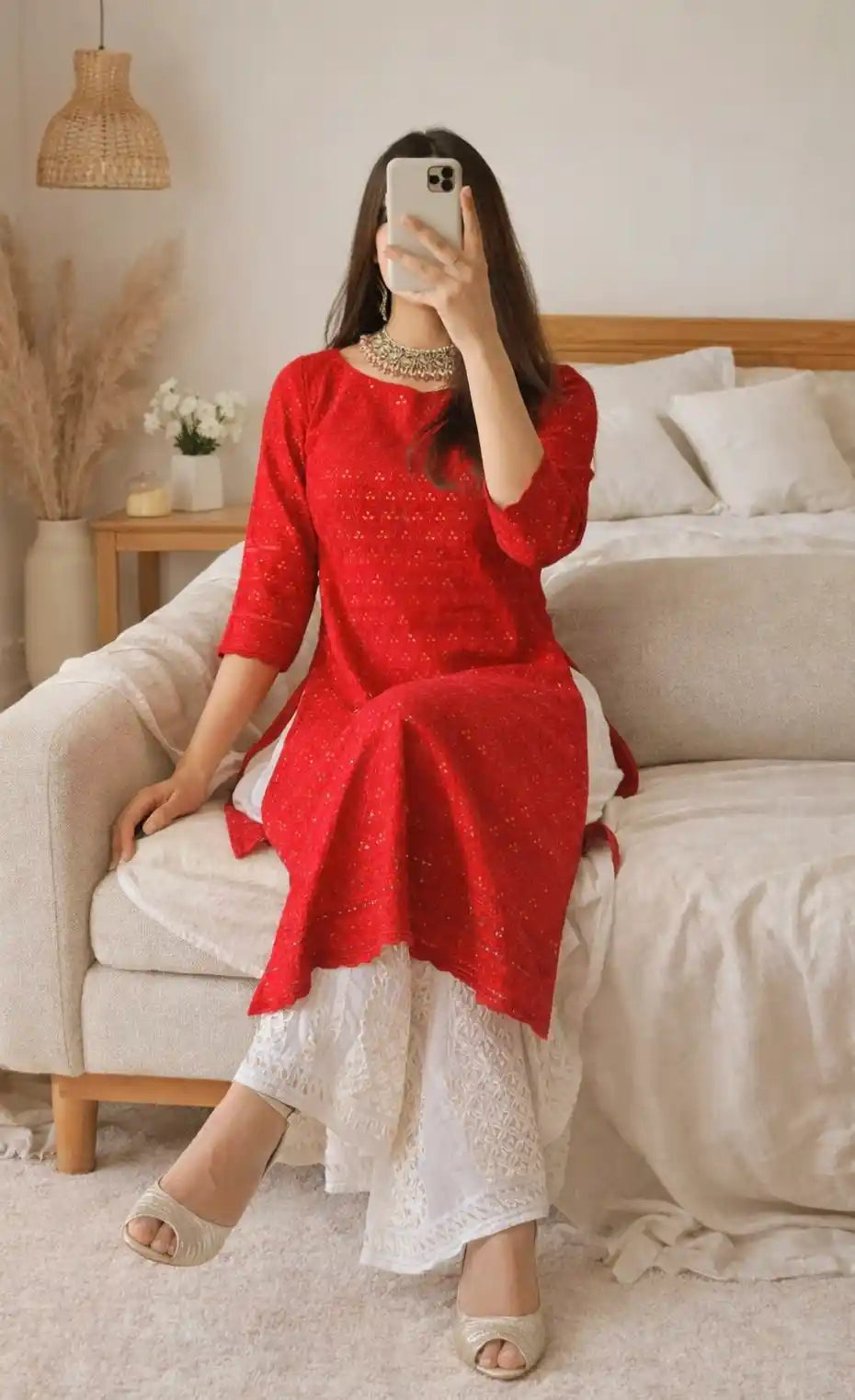 Rosy Maroon Sequence Embroidered Kurta