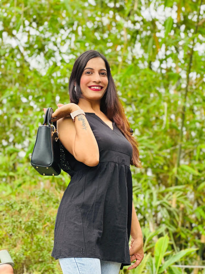 Starry Black Hacoba Short Kurta