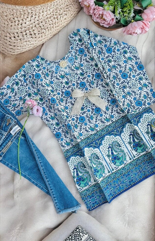 Blue Peacock Budget Short Kurta