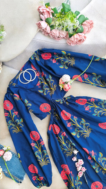 Asure Blue Blockprint Twirl Dress - Passion for Fashion by Shivani