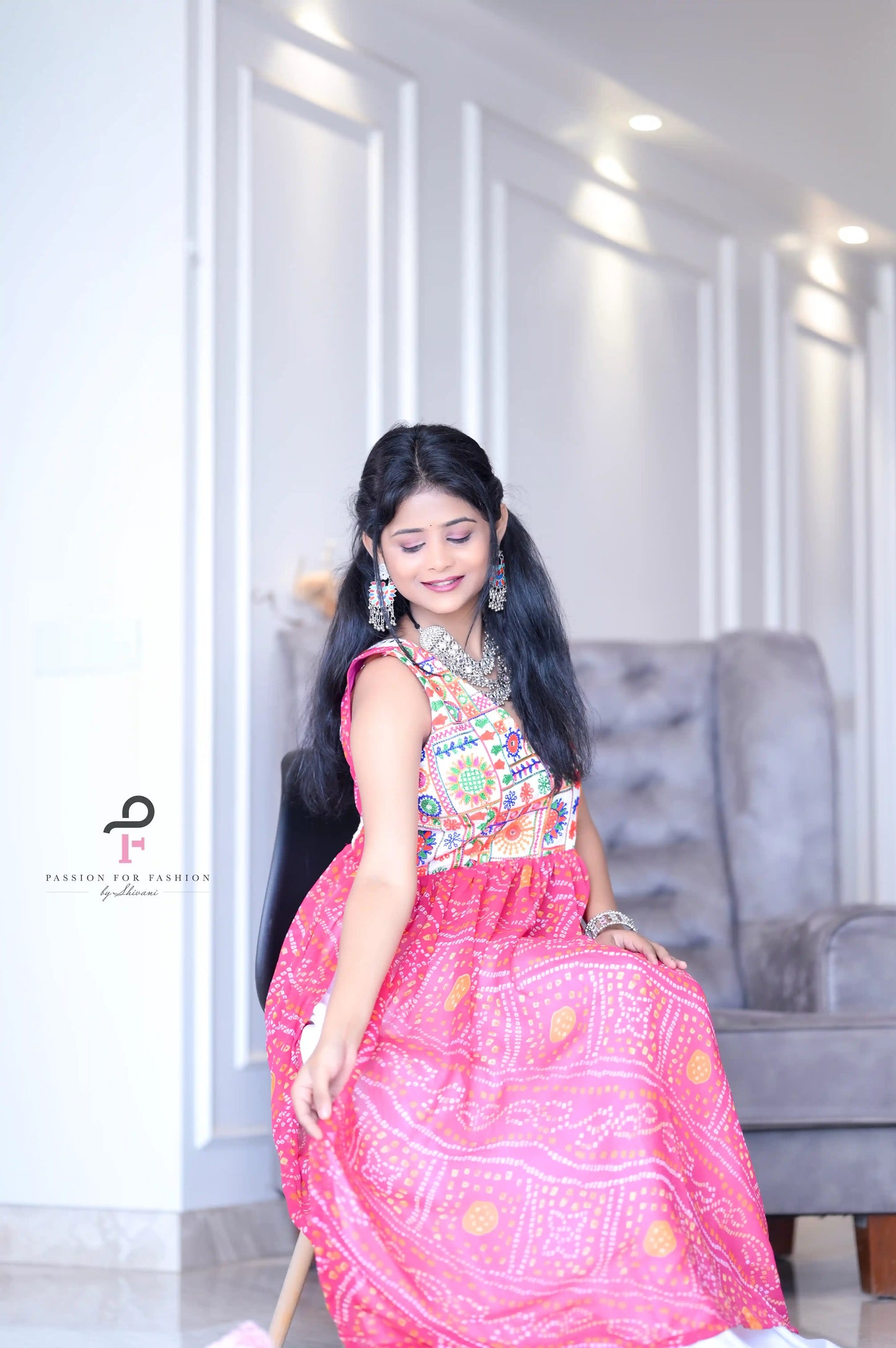 Rosy Pink Bandhej Gulnaz Embroidered Kurta