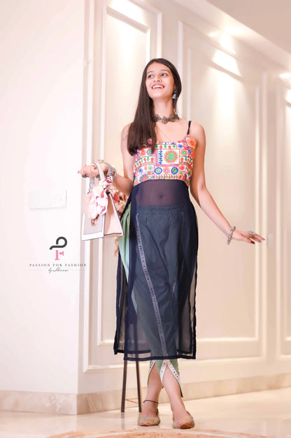 Monochrome Blue Gamti Embroidered Gulnaz Kurta