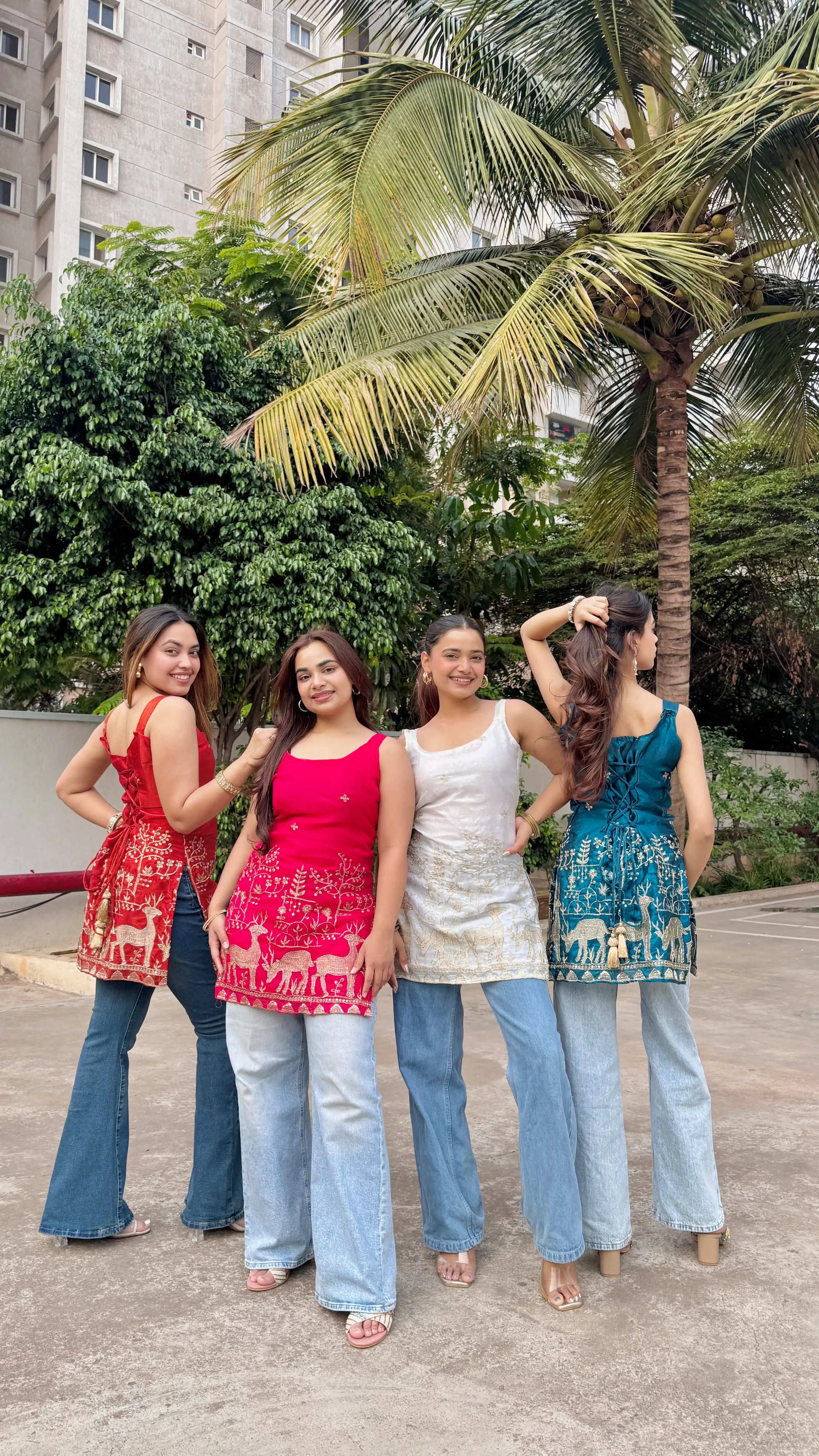 Teal Blue Hand Embroidered Kurta