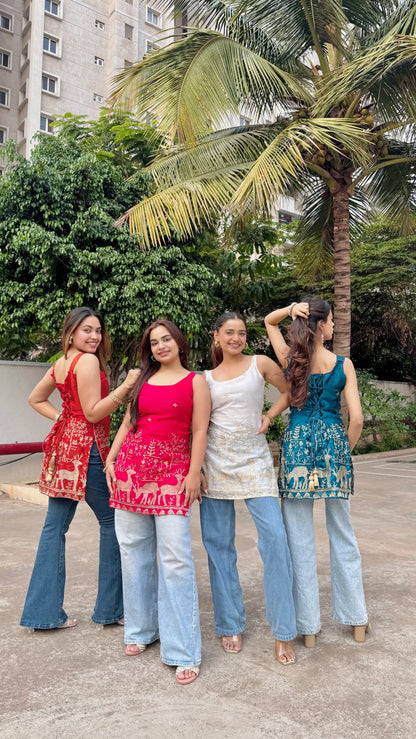 Teal Blue Hand Embroidered Kurta