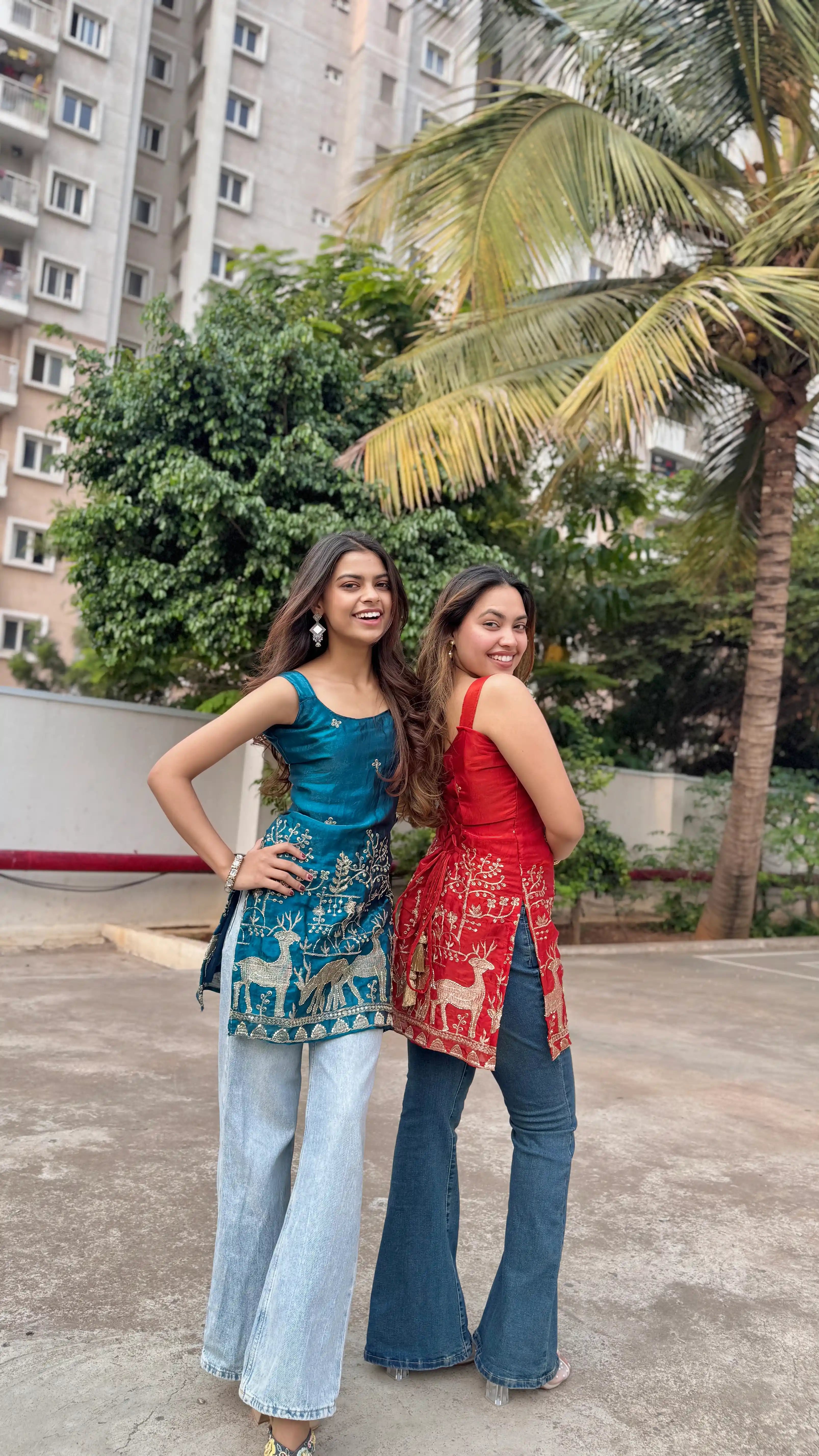 Teal Blue Hand Embroidered Kurta