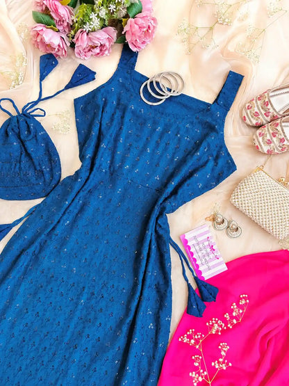 Asure Blue Sequence Gulnaz Kurta