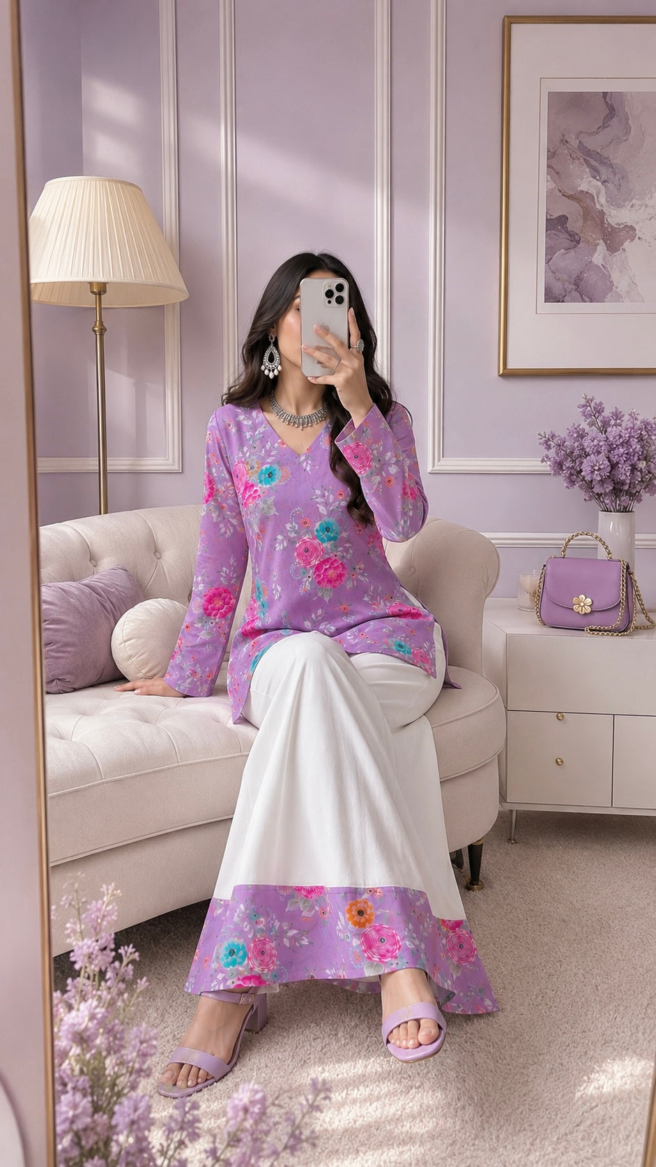 Lavender Blossom Printed Cord Set