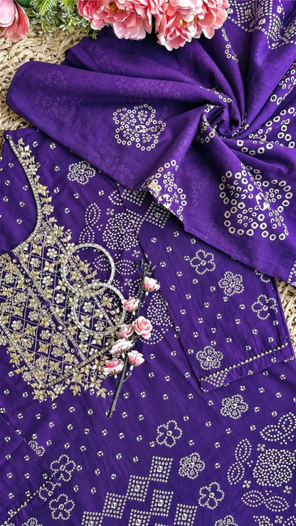 Meher’s Royal Purple Bandhej Suit