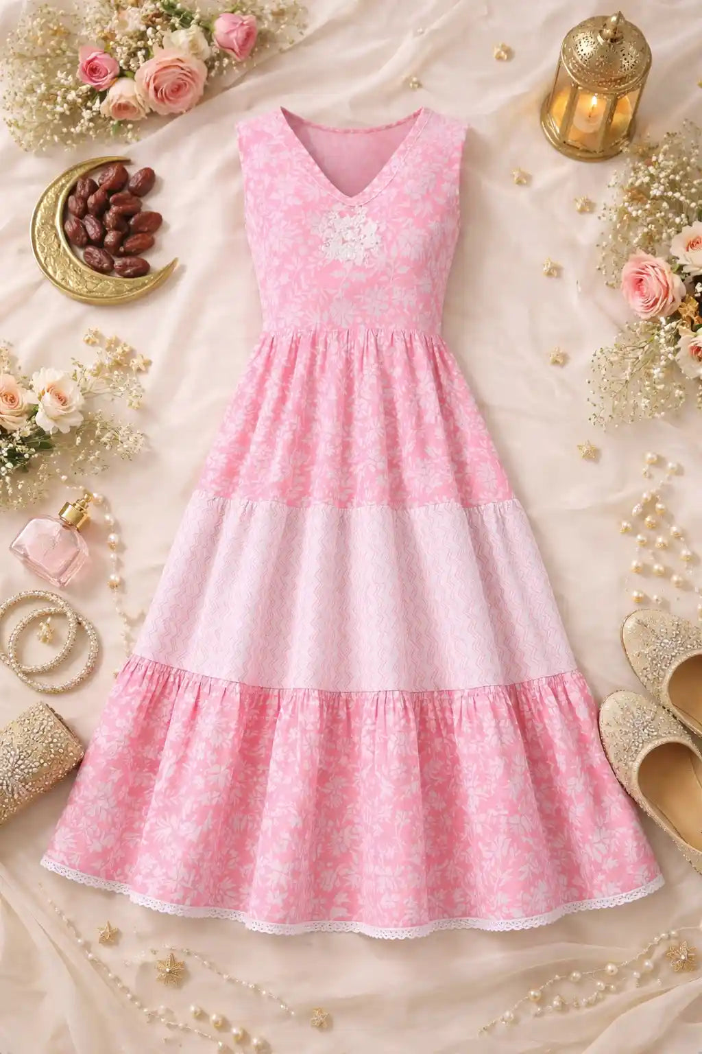 Blush Pink Tiered Frill Gulnaz Kurta
