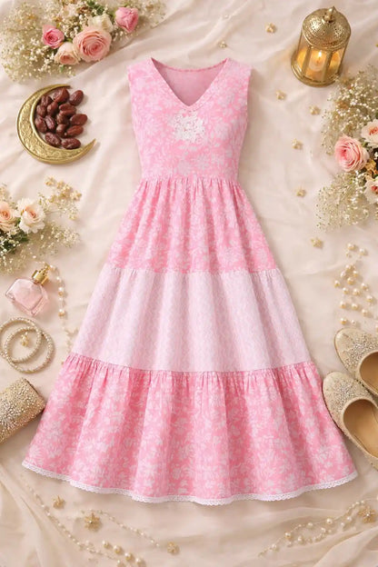Blush Pink Tiered Frill Gulnaz Kurta