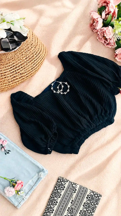 Midnight Charm Smocked Crop Top
