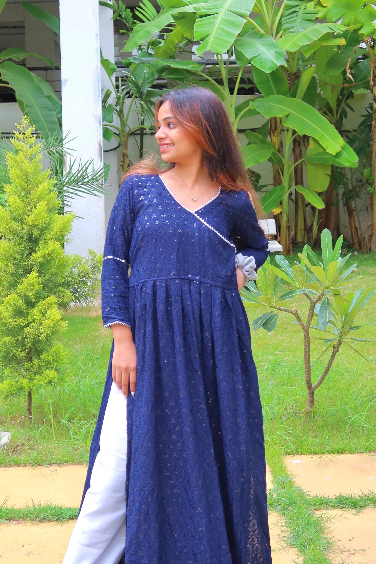 Dip Blue Gulnaz Slit Kurta Featuring "THE SHUKLA SISTERS"