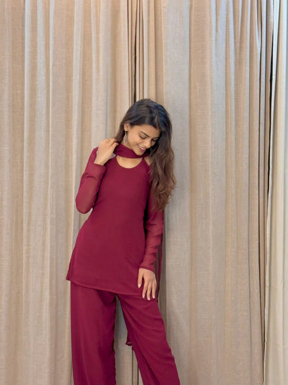 Scarlet Maroon Back Tie Kurta Set
