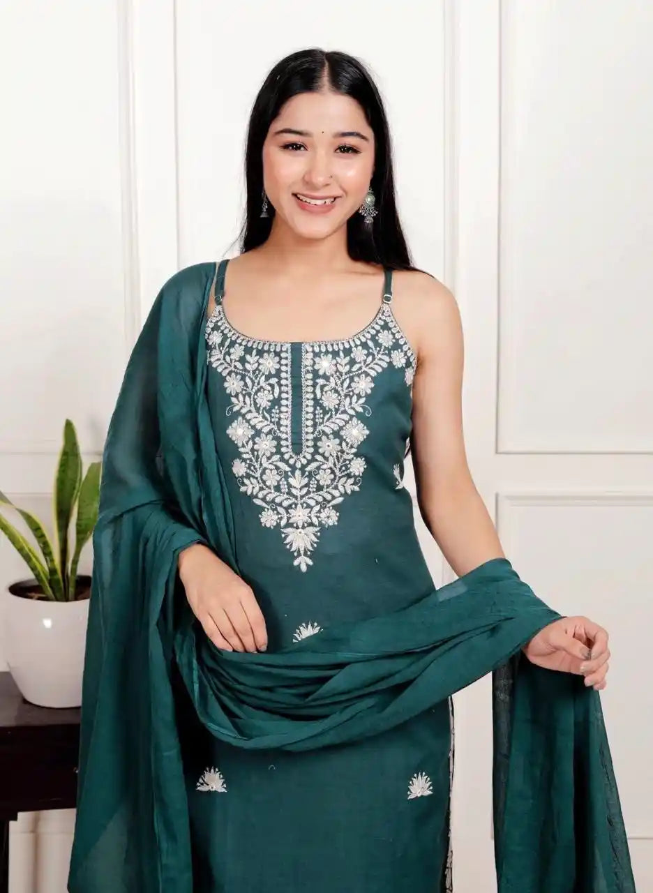 Deep Teal Embroidered Meher Suit