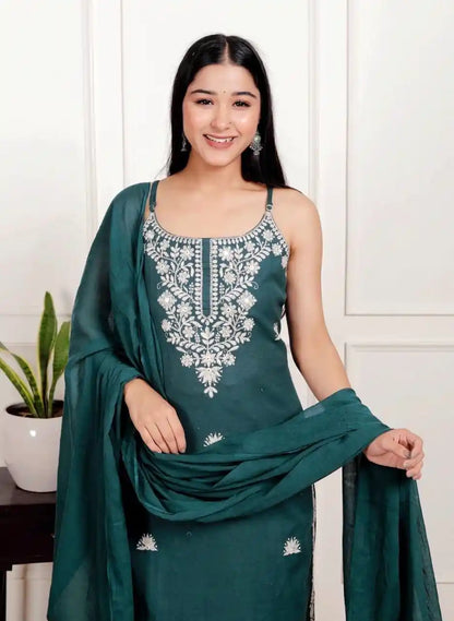 Deep Teal Embroidered Meher Suit