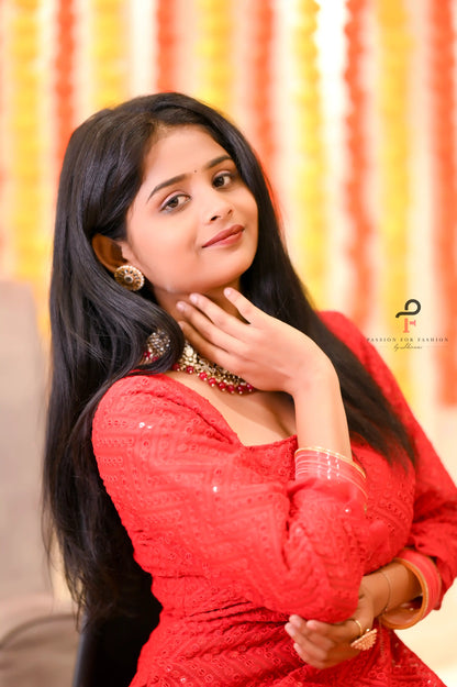 Sparkle Red Gulnaz Sharara Set