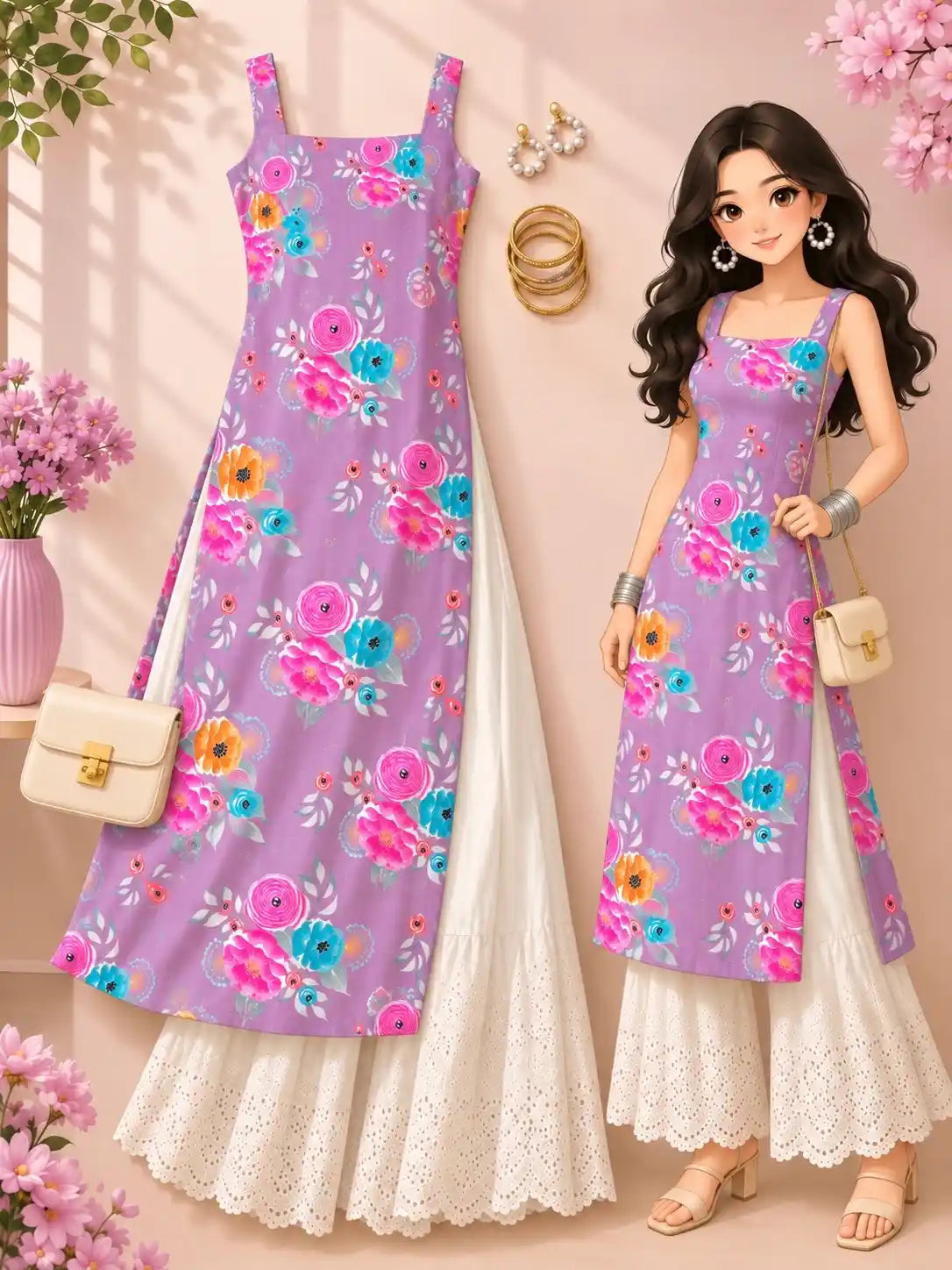 Gulnaz Lilac Blossom Printed Kurta