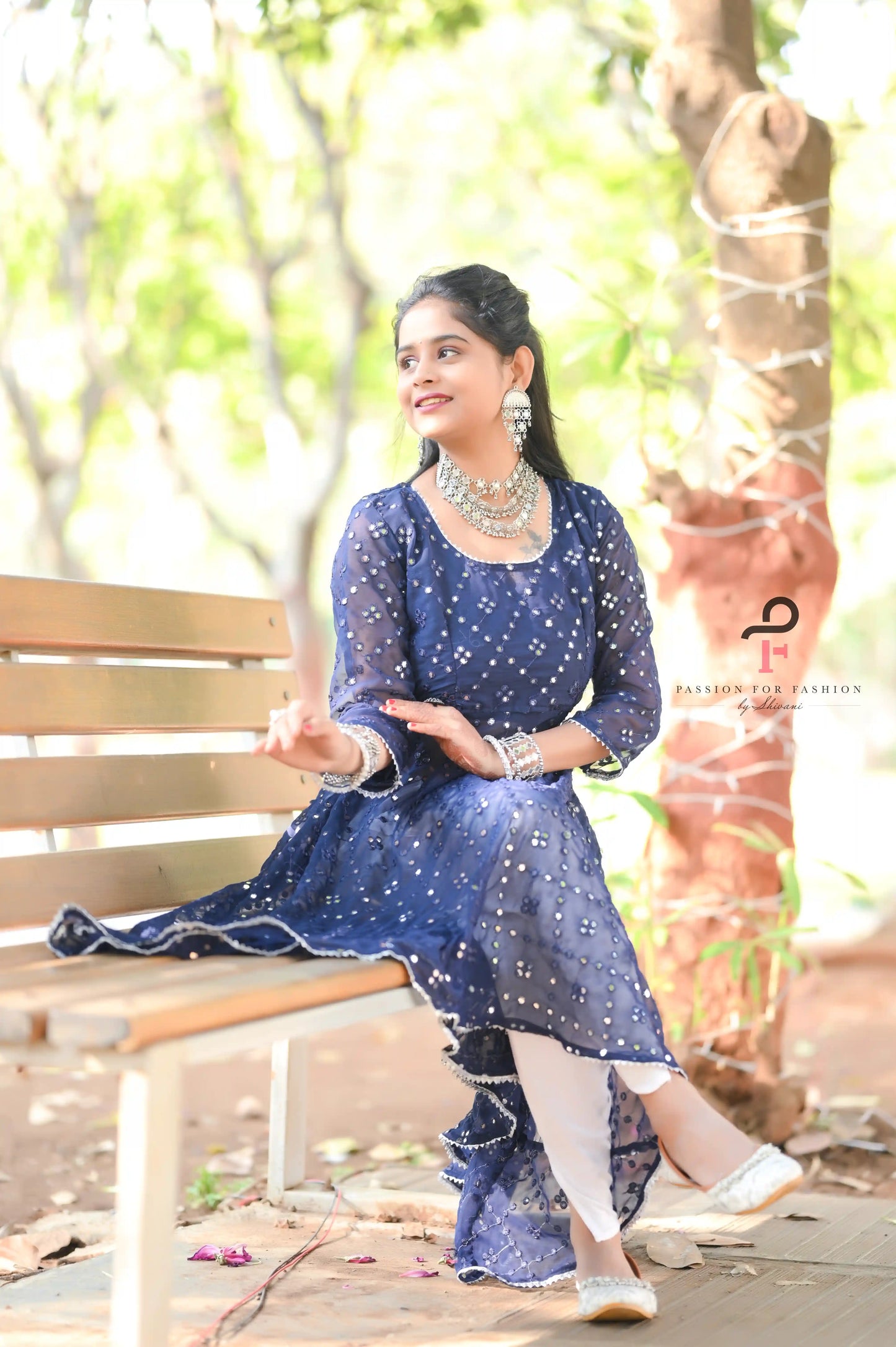 Twirl Blue Gulnaz Embroidered Kurta