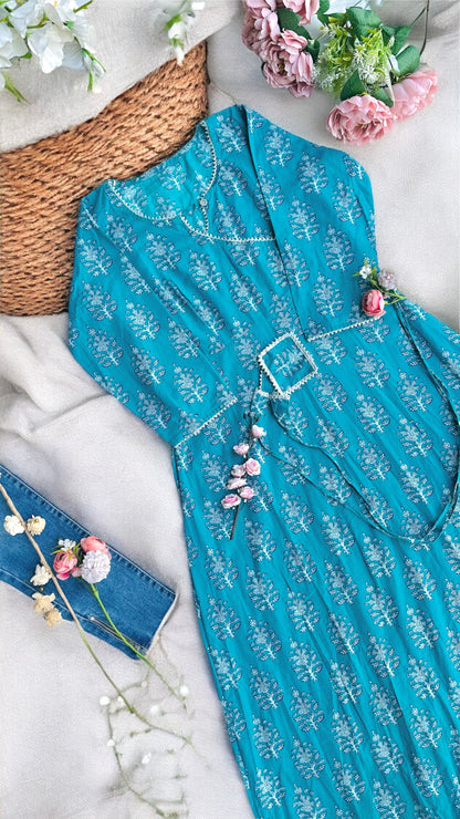 Blush Blue Handblock Kurta