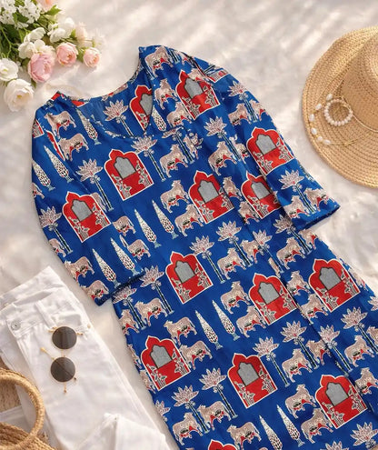 Warli Blue Mul Budget Kurta