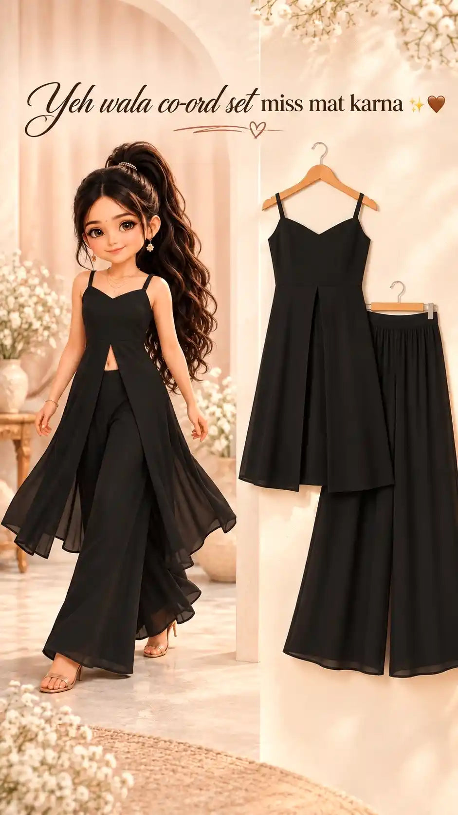 Noir Georgette Gulnaz Cord Set