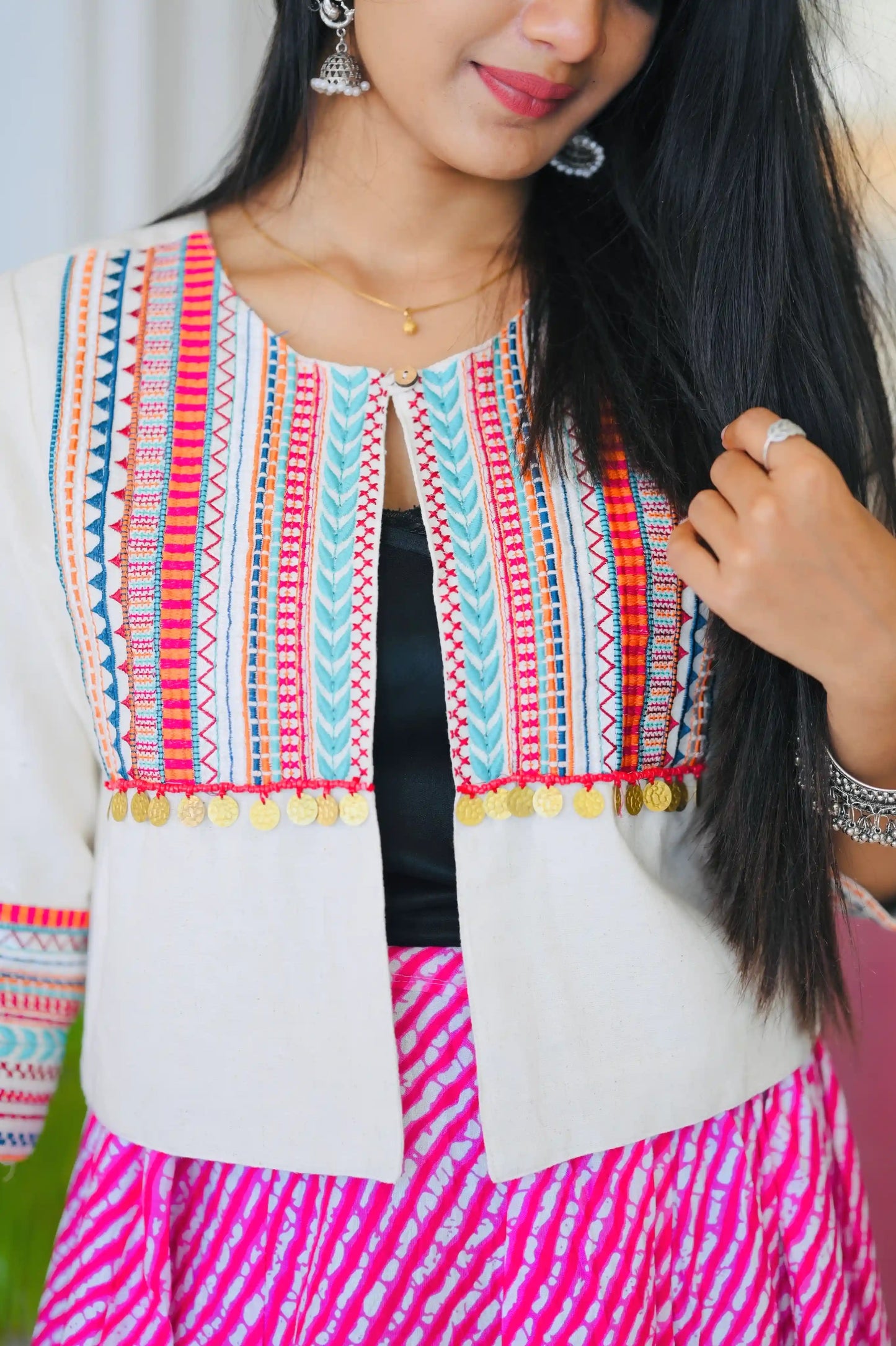 White Jaipuri Embroidered Jacket