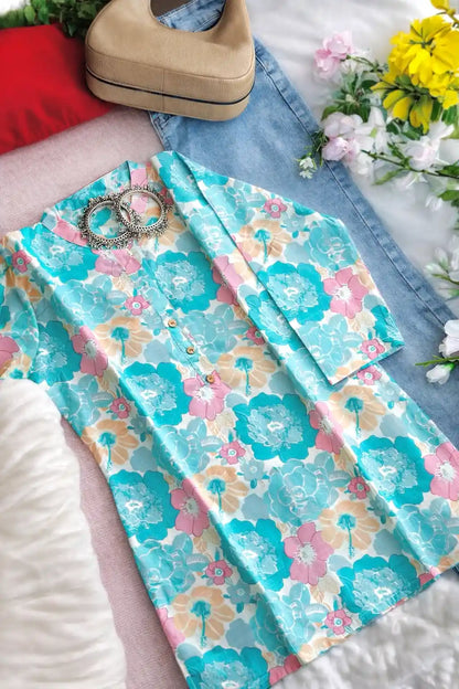 Classic Mul Floral Short Kurta