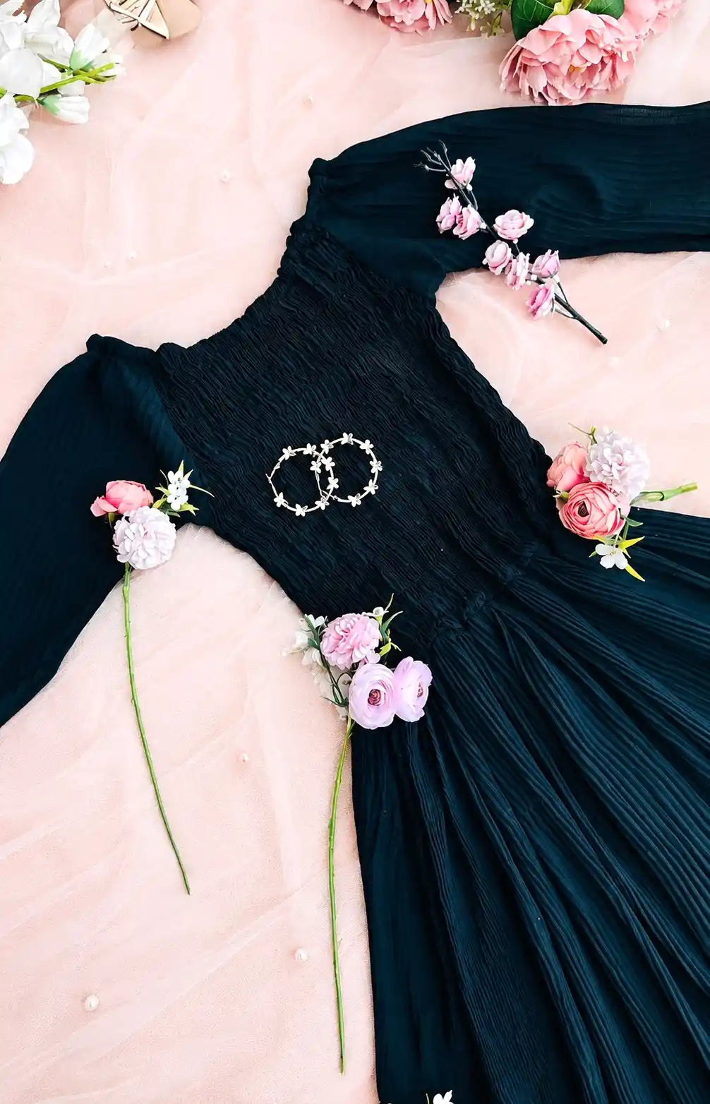 Dusky Black Smoky Crepe Twirl Dress