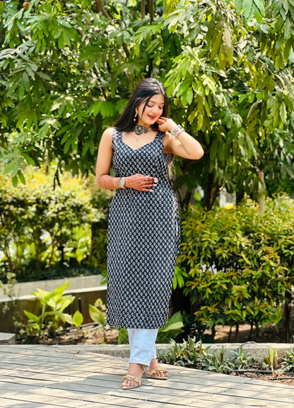 Black Jaipuri Mulmul Kurta