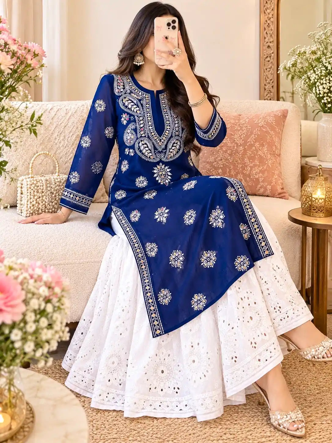 Classic Blue Rooh Chikan Kurta