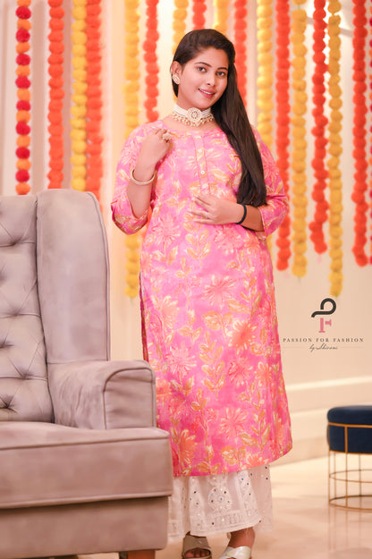 The Hot Pink Floral Rangriti Budget Kurta