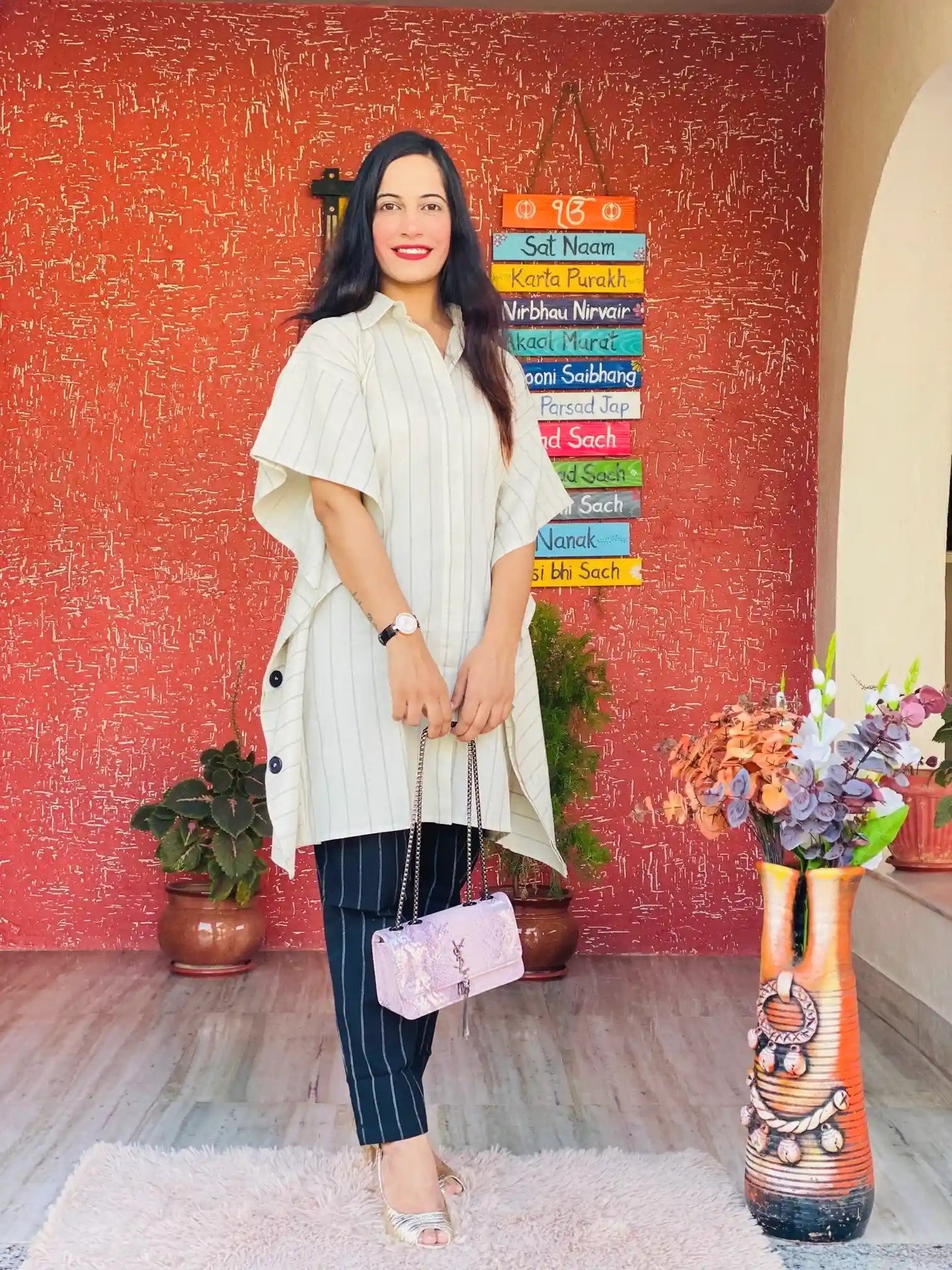 Stripe Collar Cotton Kaftan - Passion for Fashion by Shivani