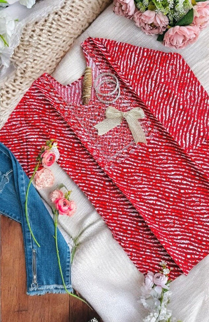 Blush Red Lehriya Short Kurta - Passion for Fashion by Shivani