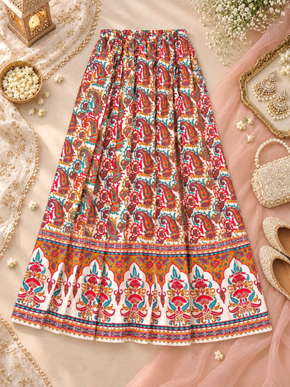 Rustic Jaipuri Printed Flared Twirl Skirt