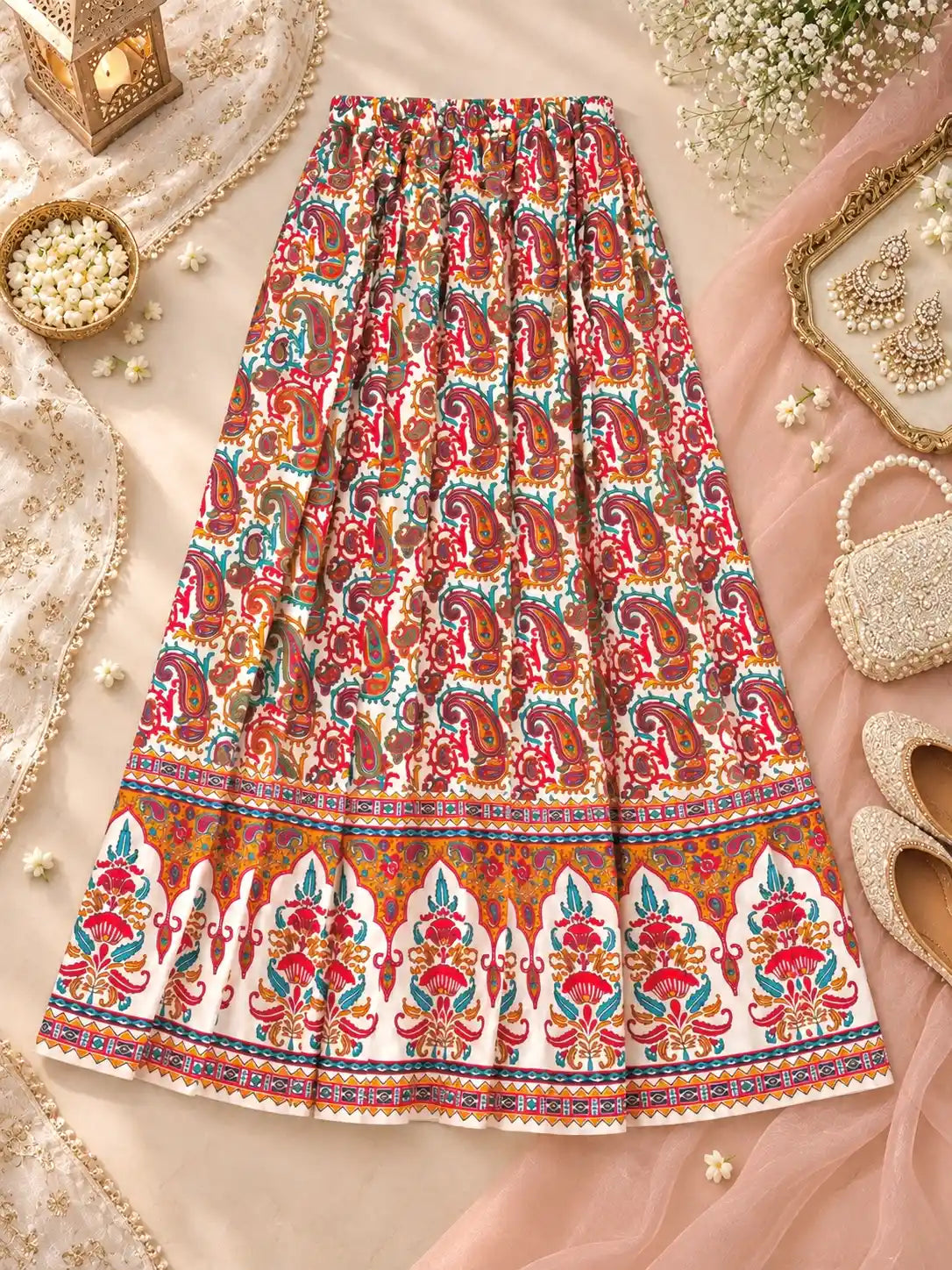 Rustic Jaipuri Printed Flared Twirl Skirt