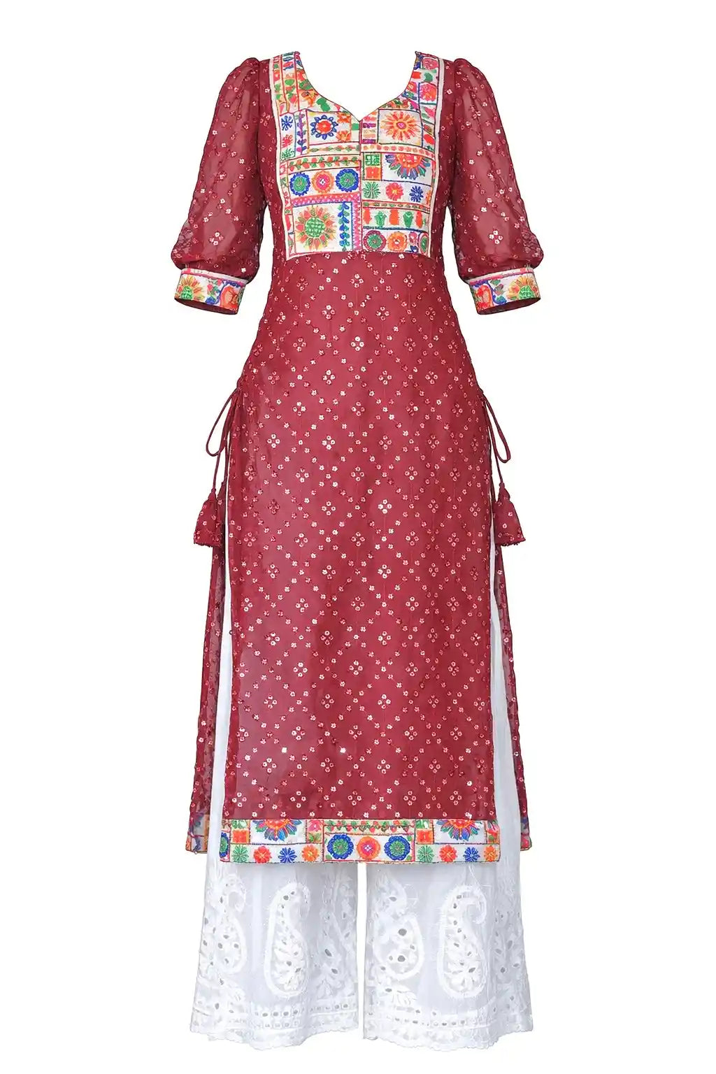 Scarlet Maroon Embroidered Gulnaz Kurta