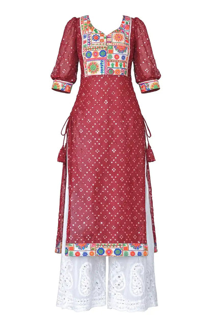 Scarlet Maroon Embroidered Gulnaz Kurta