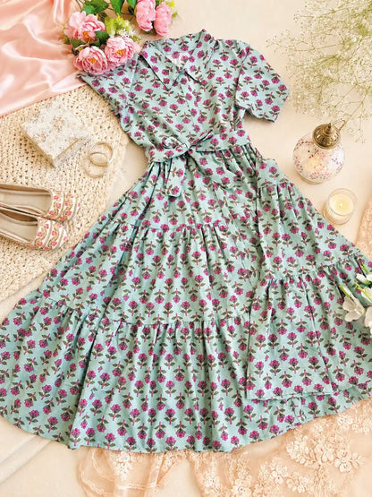 Pastel Block Collar Flared Dress