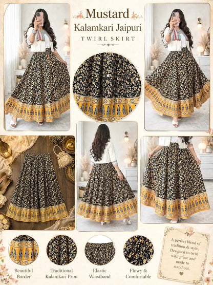 Mustard Kalamkari Jaipuri Twirl Skirt