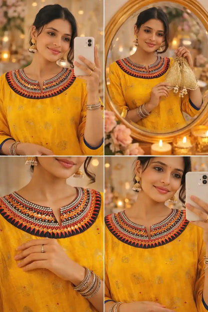 Gamti Yellow Elephant Short Kurta