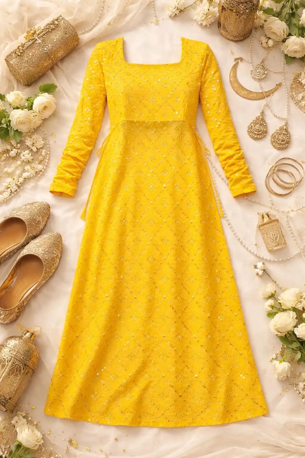 Amber Yellow Mirror Gulnaz Kurta