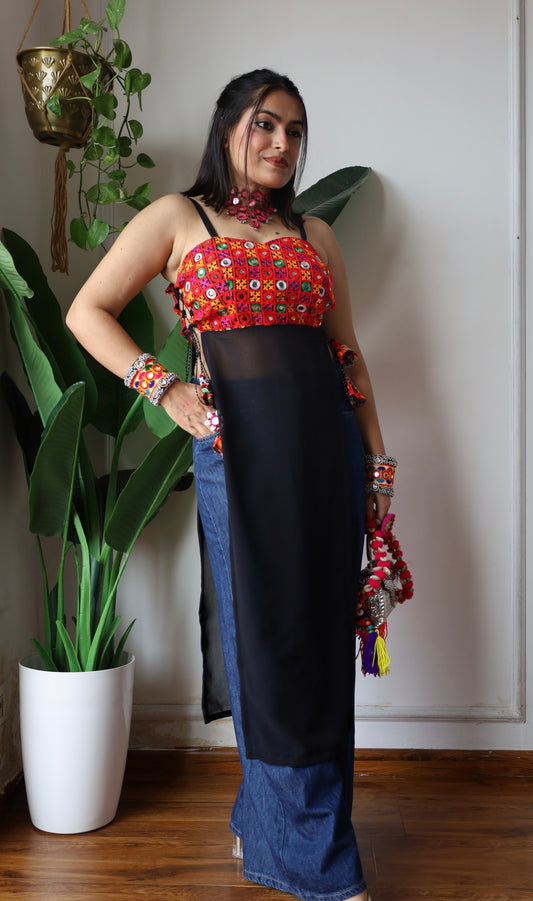Black Multi Gamti Gulnaz Kurta