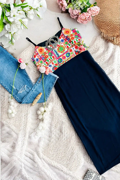 Monochrome Blue Gamti Embroidered Gulnaz Kurta