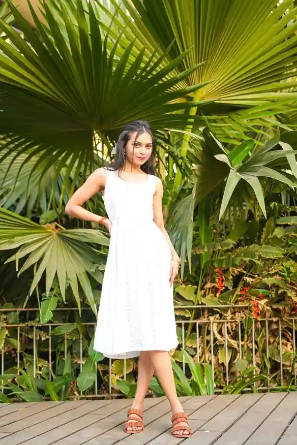 Butterfly White Hacoba Twirl Dress