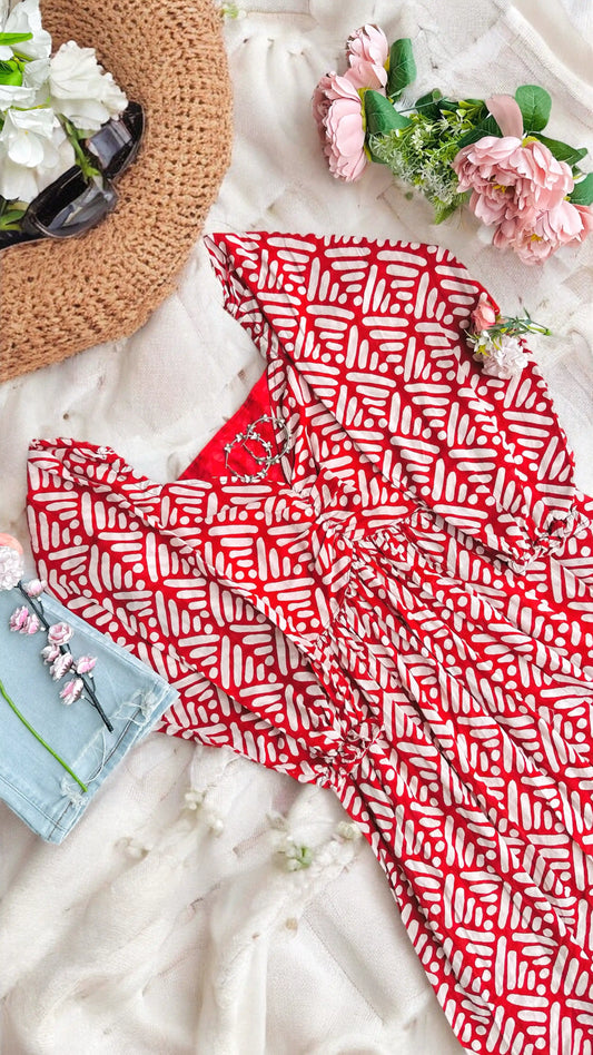 Scarlet Pleated Twirl Dress