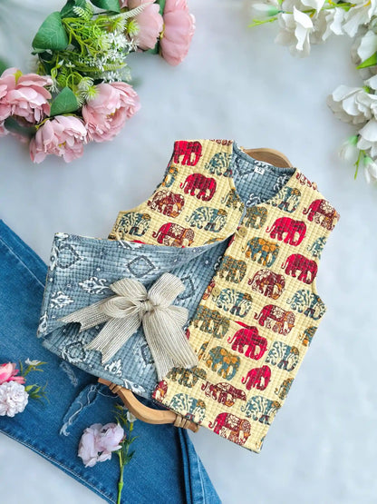 Beige Elephant Kids Jaipuri Jacket