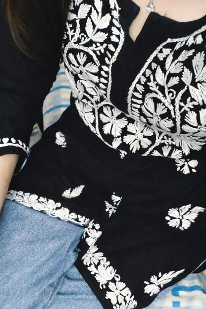Silk Black Gulzar Chikan Kurta