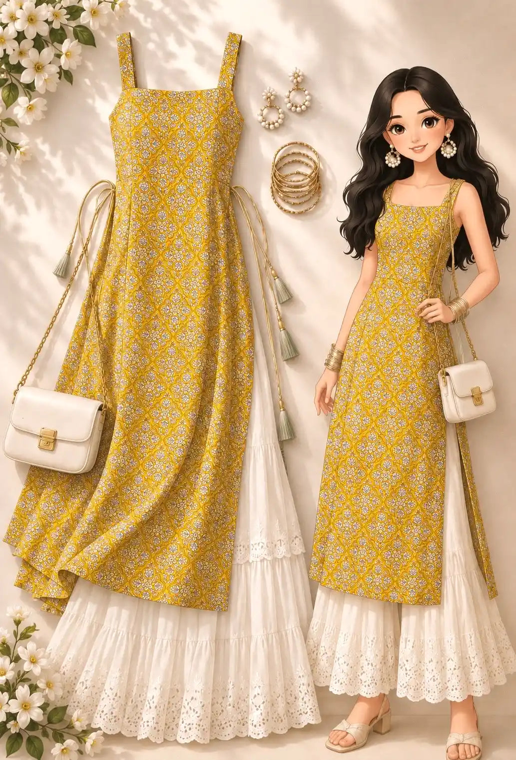 Mustard Ajrakh Jaipuri Gulnaz Kurta